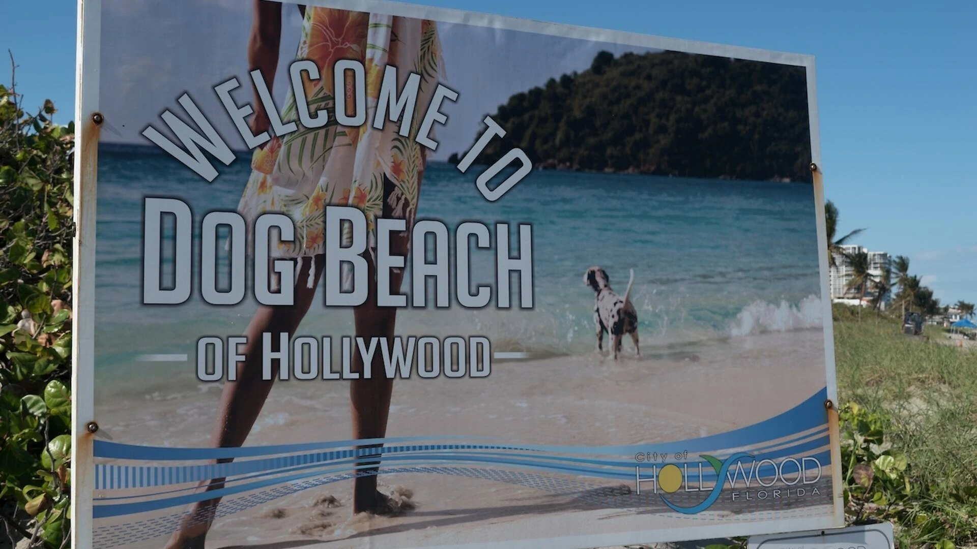 Letrero de bienvenida a Dog Beach of Hollywood